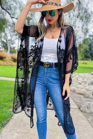 Black Floral Lace Kimono