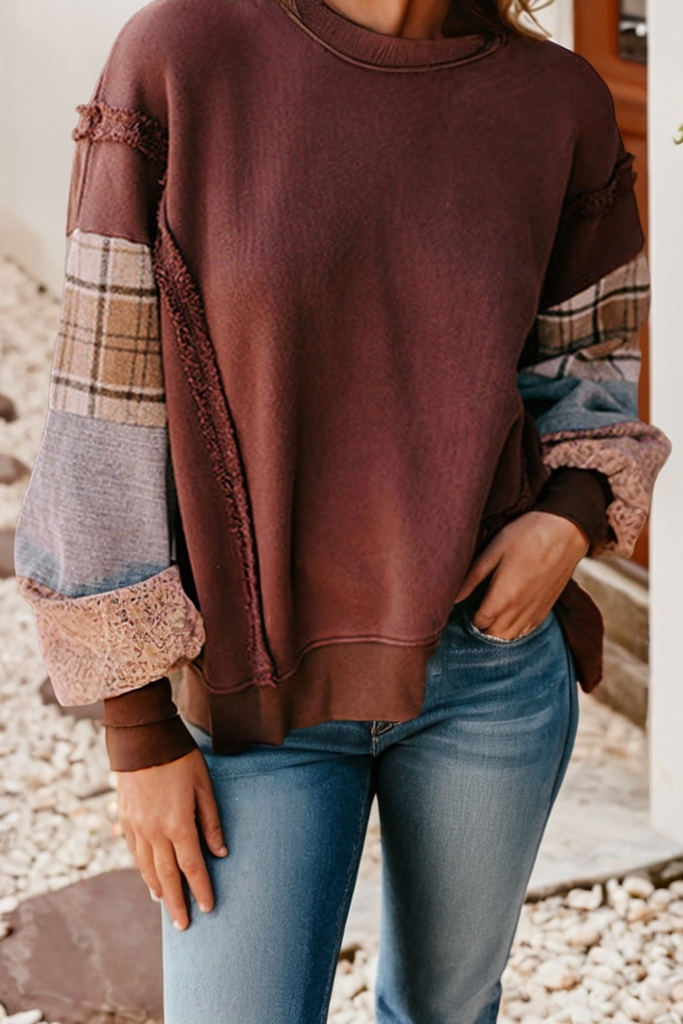 Sandalwood Plaid Patchwork Top