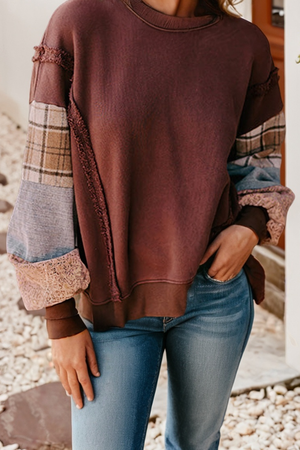 Sandalwood Plaid Patchwork Top