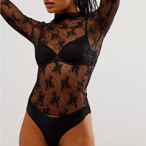 Lux Layering Floral Lace See Through Mesh Top SKT151