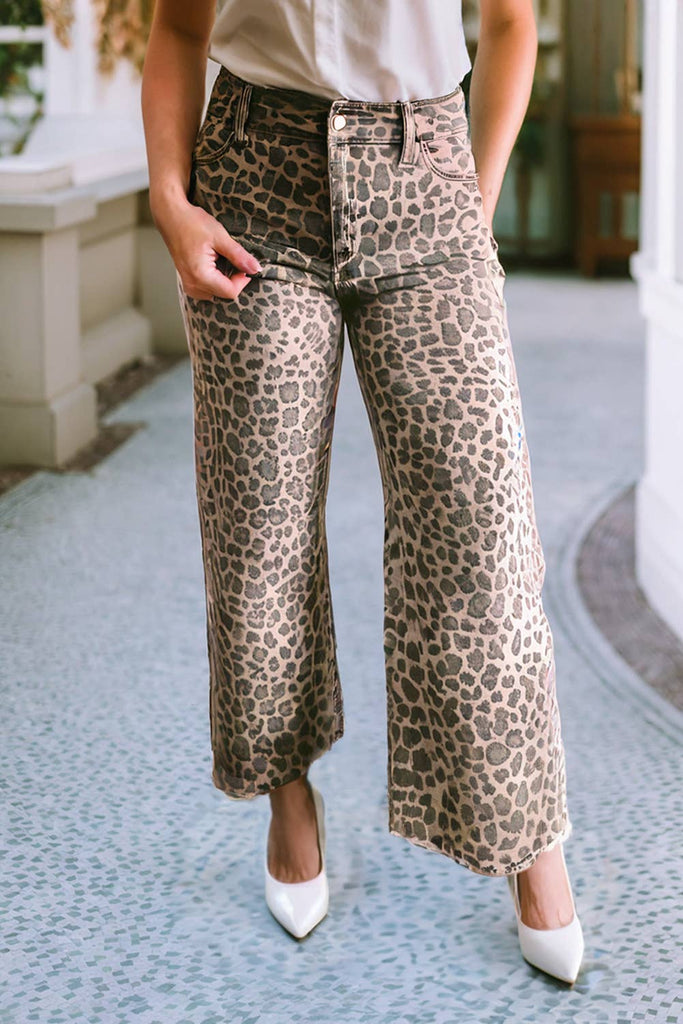 Leopard Frayed Edge Wide Jeans
