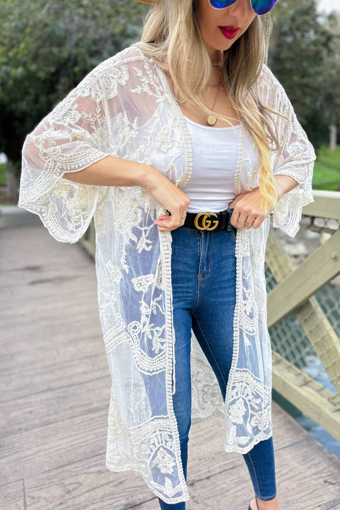 Ivory Floral Lace Kimono